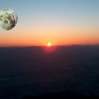 moon set, sunrise over California