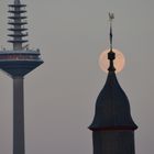 moonrise with Church and Europe(originally Television)Tower in Frankfurt