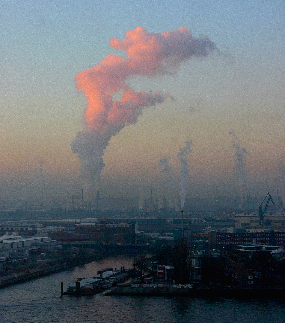 Moorburg-Emissionen in der Morgensonne