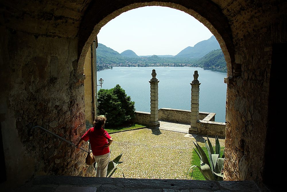 Morcote,-Blick auf den Südzipfel des Luganer See.