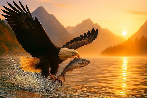 Morgenflug über dem Bergsee