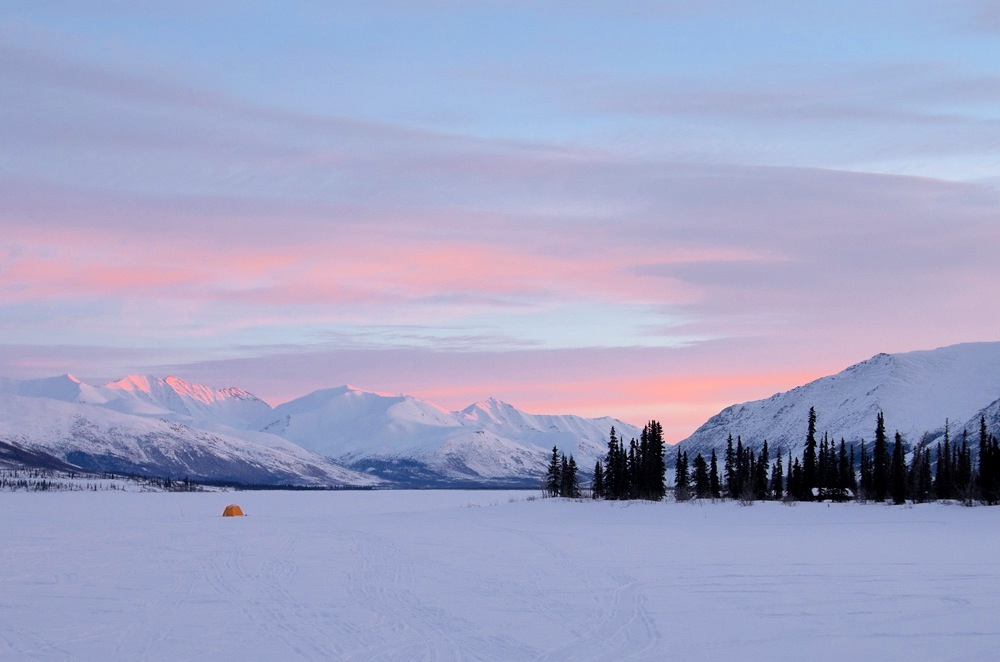 Morgengrauen nördlich des Polarkreises an einem See in Alaska