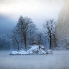 Morgennebel am Königssee mit Insel Christflieger