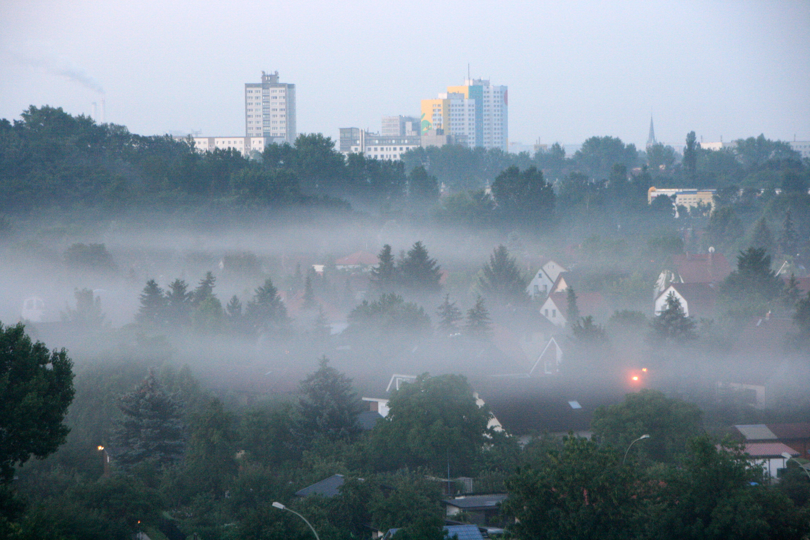 Morgennebel im Wohngebiet