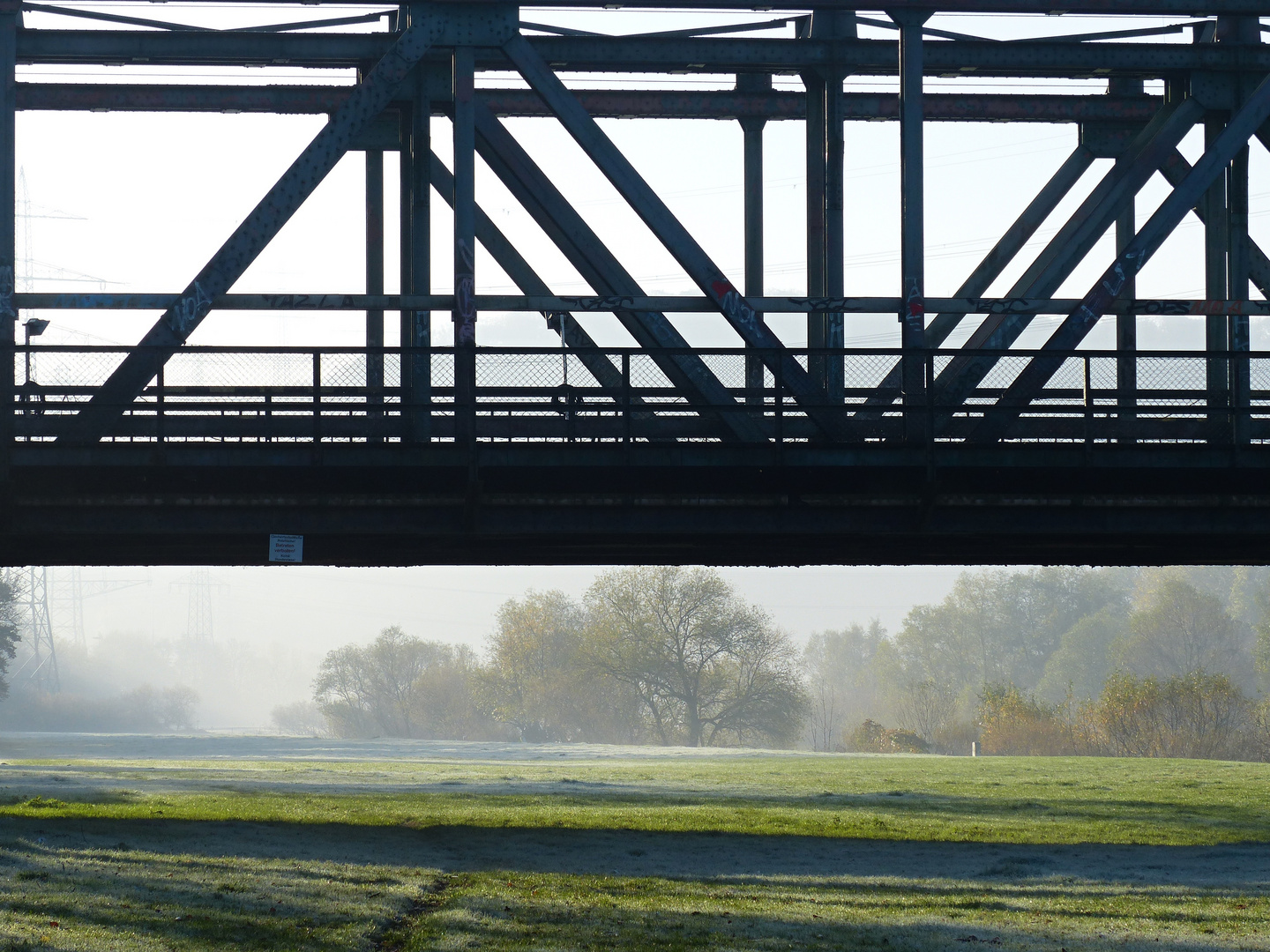 Morgennebel unter der Eisenbahnbrücke