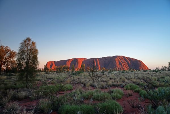 Morgenrot auf rotem Felsen