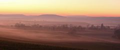 Morgenrot und Nebel auf den Feldern gab es gestern auch wieder...