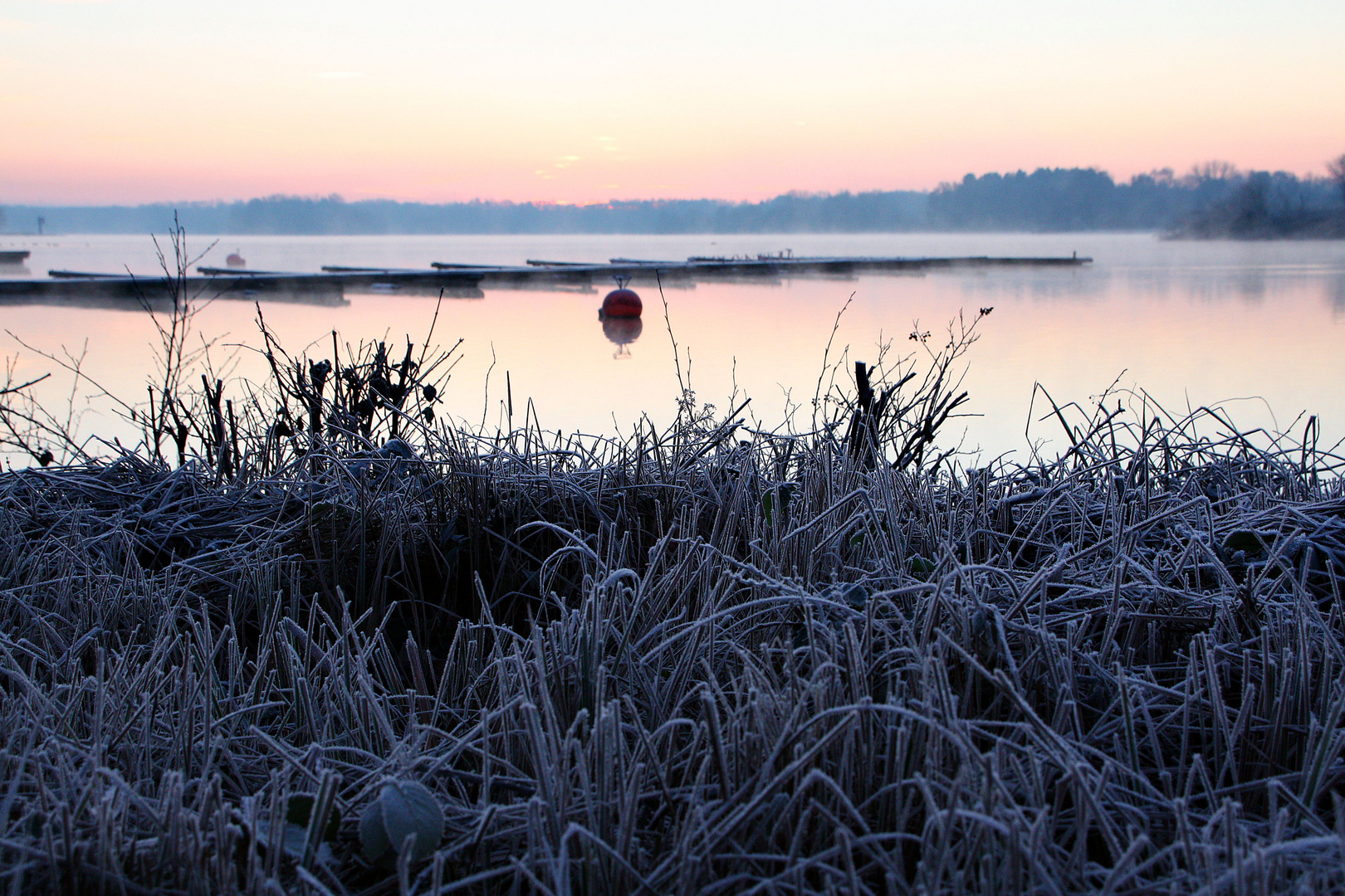 Morgens am See und es liegt Frost