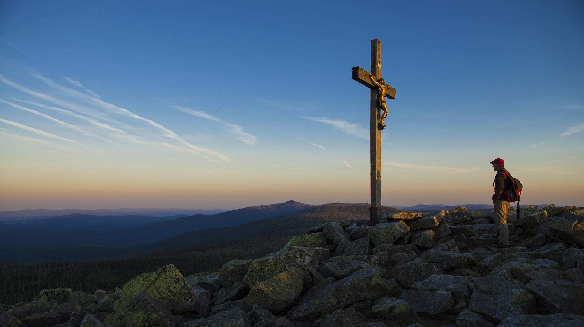 Morgens auf dem Gipfel des Lusen...