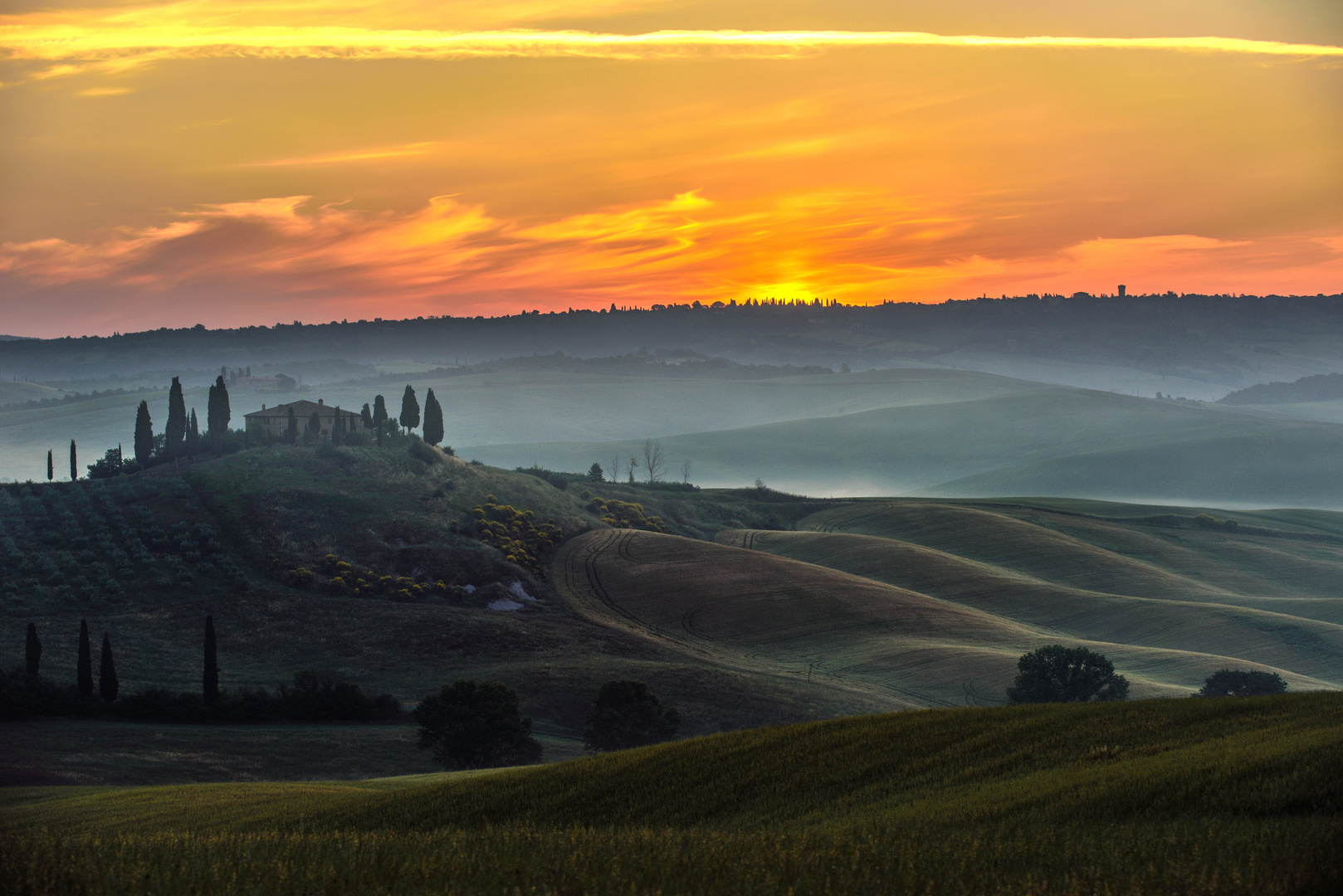 Morgens im val d'orcia bei Pienza mit il belvedere