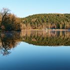  Morgensonne am Gelterswoog dem Strand und Freizeitbad von Kaiserslautern, leichter Nebel liegt...