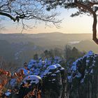 Morgensonne im Winter über dem Elbtal auf der Bastei