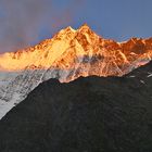 Morgensonne über Alphubel und Mischabel in SaasFee letzten Sommer