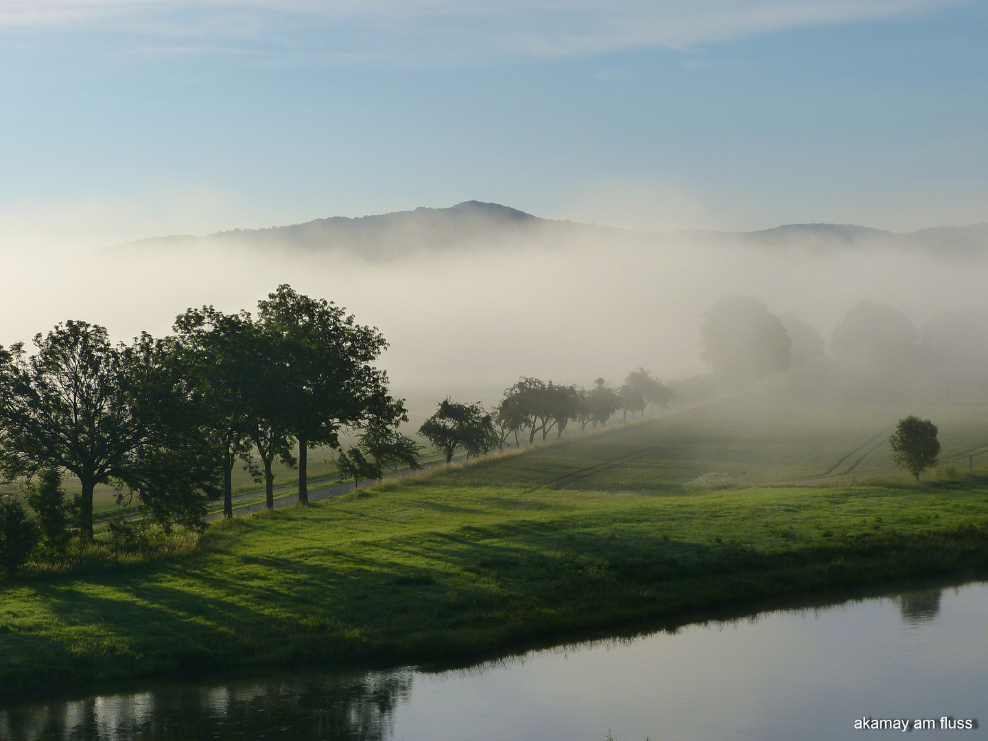 Morgensonne vertreibt Nebel - Polle a.d. Weser