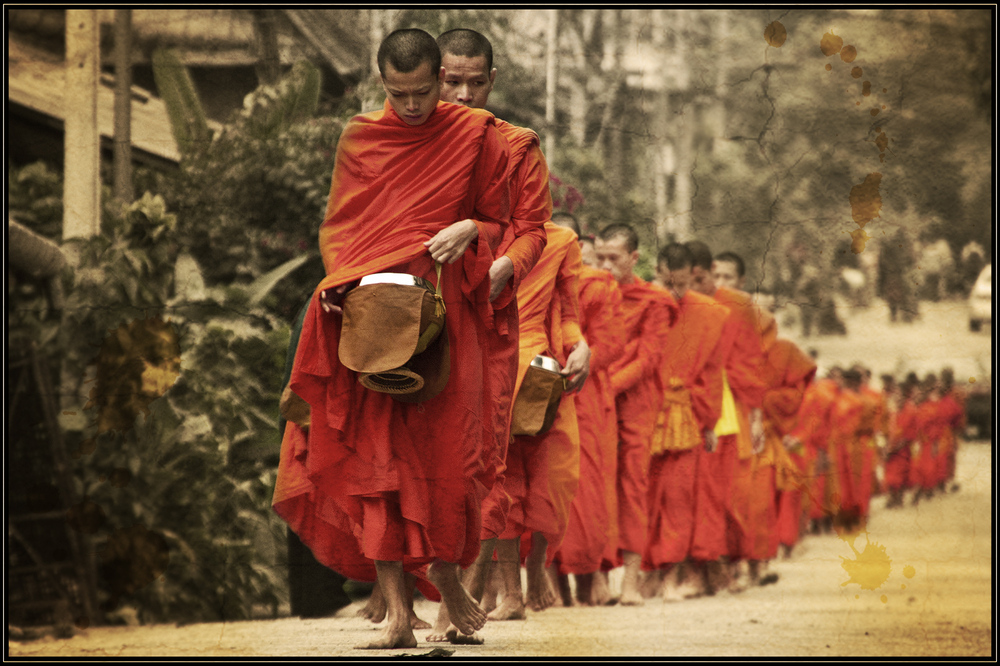 morgentliche mönchkontrolle in laos