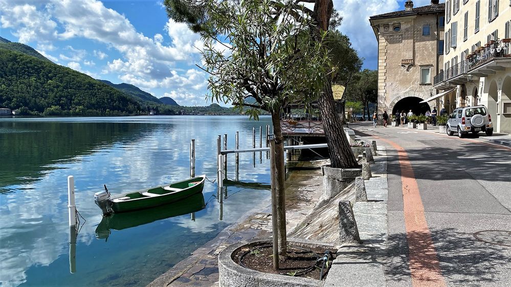 Morgentlicher Spaziergang am Ufer des Lago di Lugano
