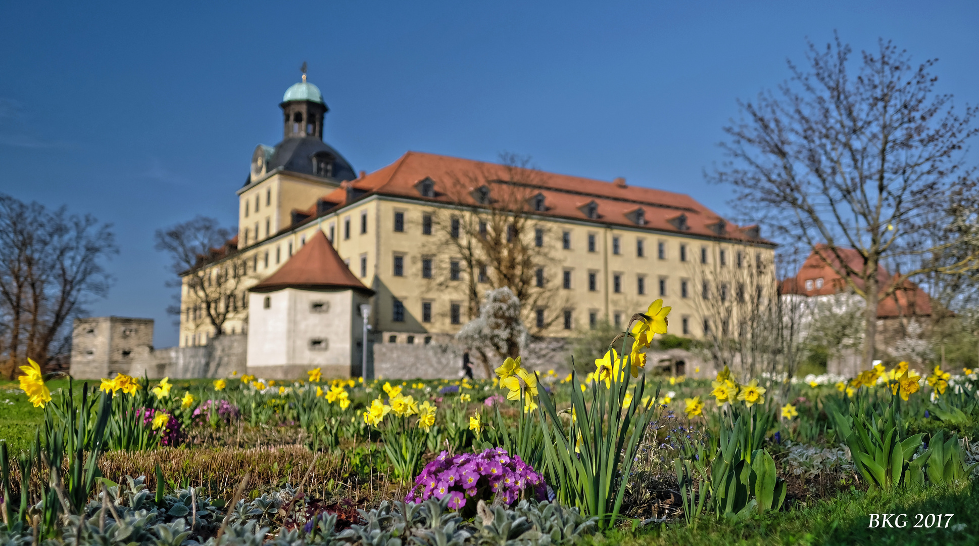Moritzburg Zeitz mit Schlosspark im Frühling 