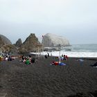 morning haze in a black sanded beach