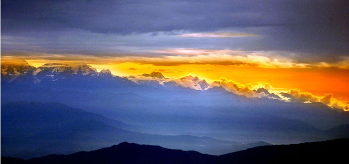 Morning lights passing through mountain