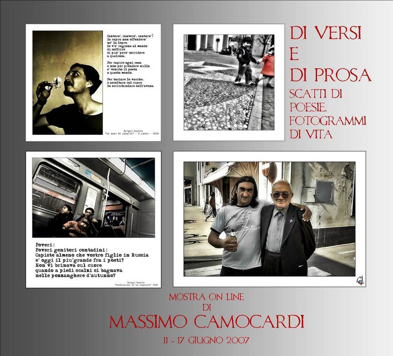 Mostra online di Massimo Camocardi: "Di versi e di prosa: scatti di poesie, fotogrammi di vita"