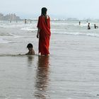 Mother and son at the beach