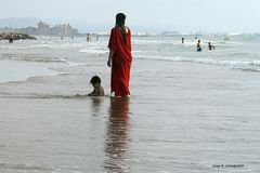 Mother and son at the beach