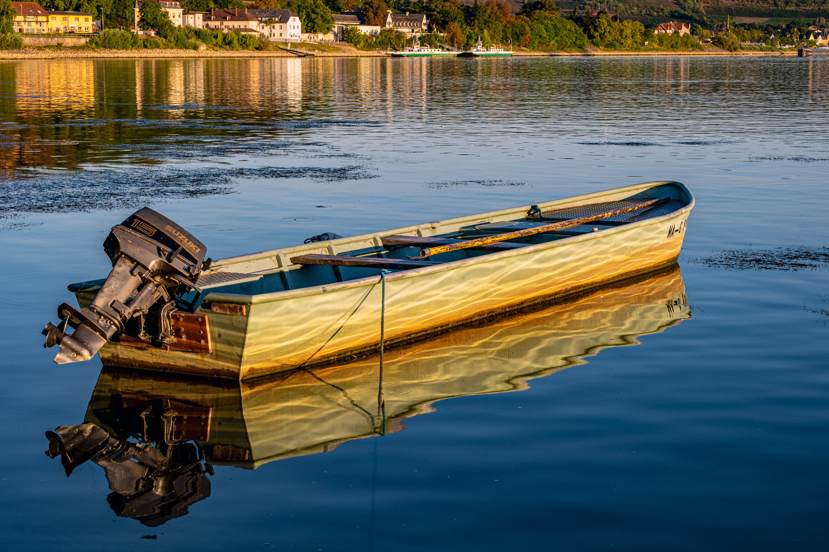 Motorboot am Rheinufer...