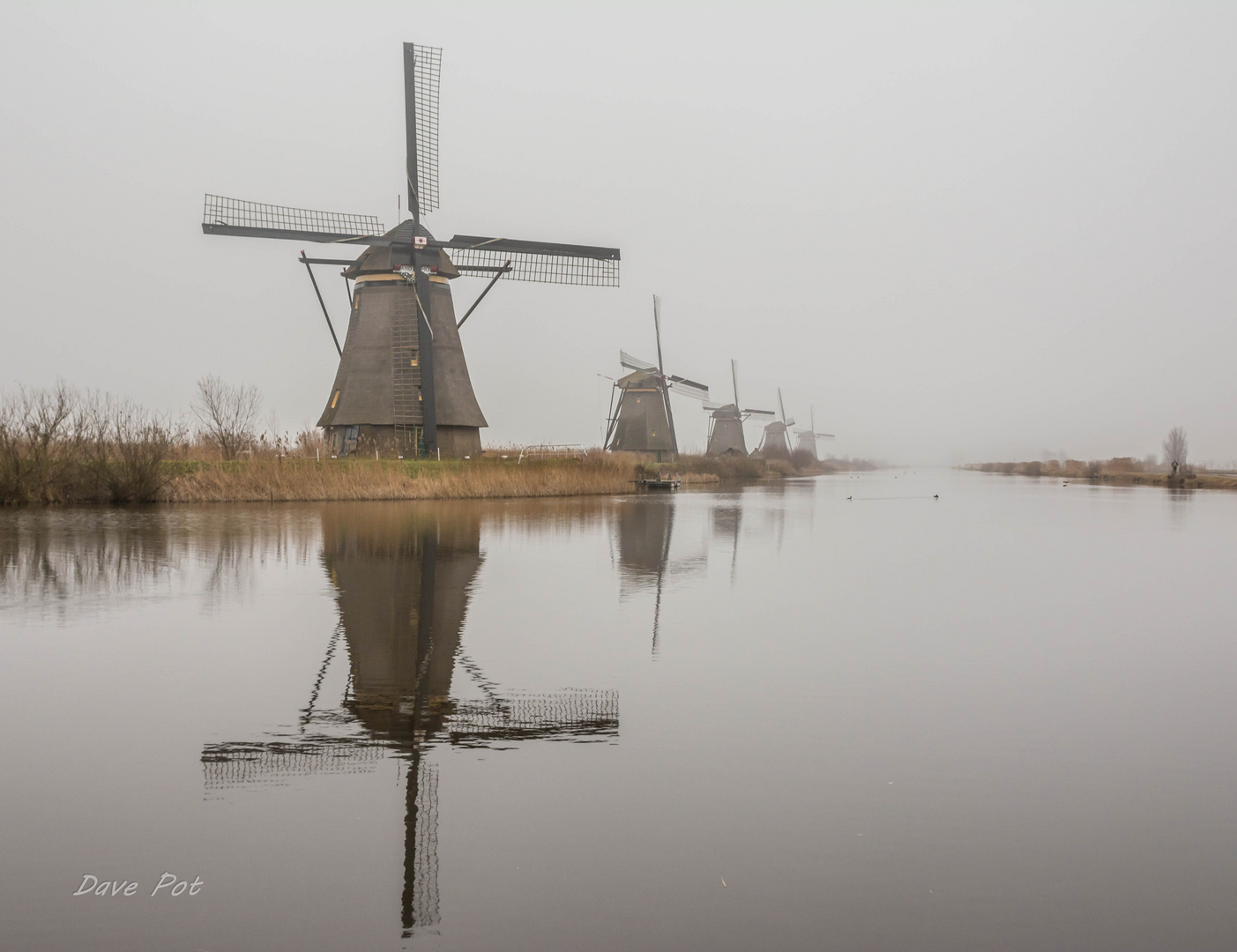 Moulins dans la brume