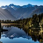 Mount Tasman und Mount Cook gespiegelt im Lake Matheson