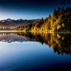 Mount Tasman und Mount Cook gespiegelt im Lake Matheson