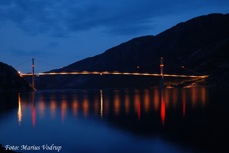 Mountain bridge in the dark / lysefjord bridge in Norway