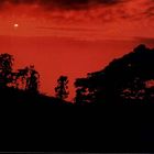 Mountain Top Under Red Sky