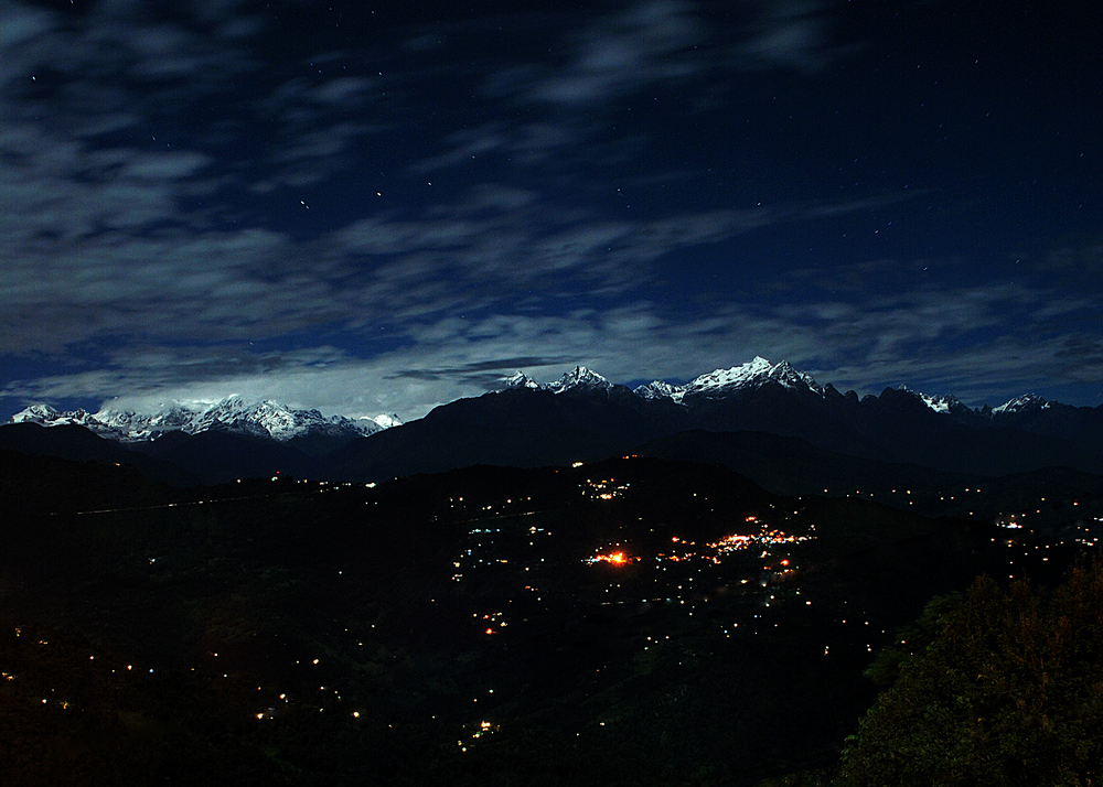 mt. kanchenjungha at night shot from kaluk, west sikkim