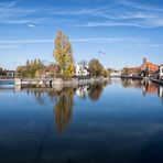 Mühleninsel und Isarpromenade in Landshut, Bayern