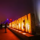 München, Winter Tollwood bei Nebel in der Nacht