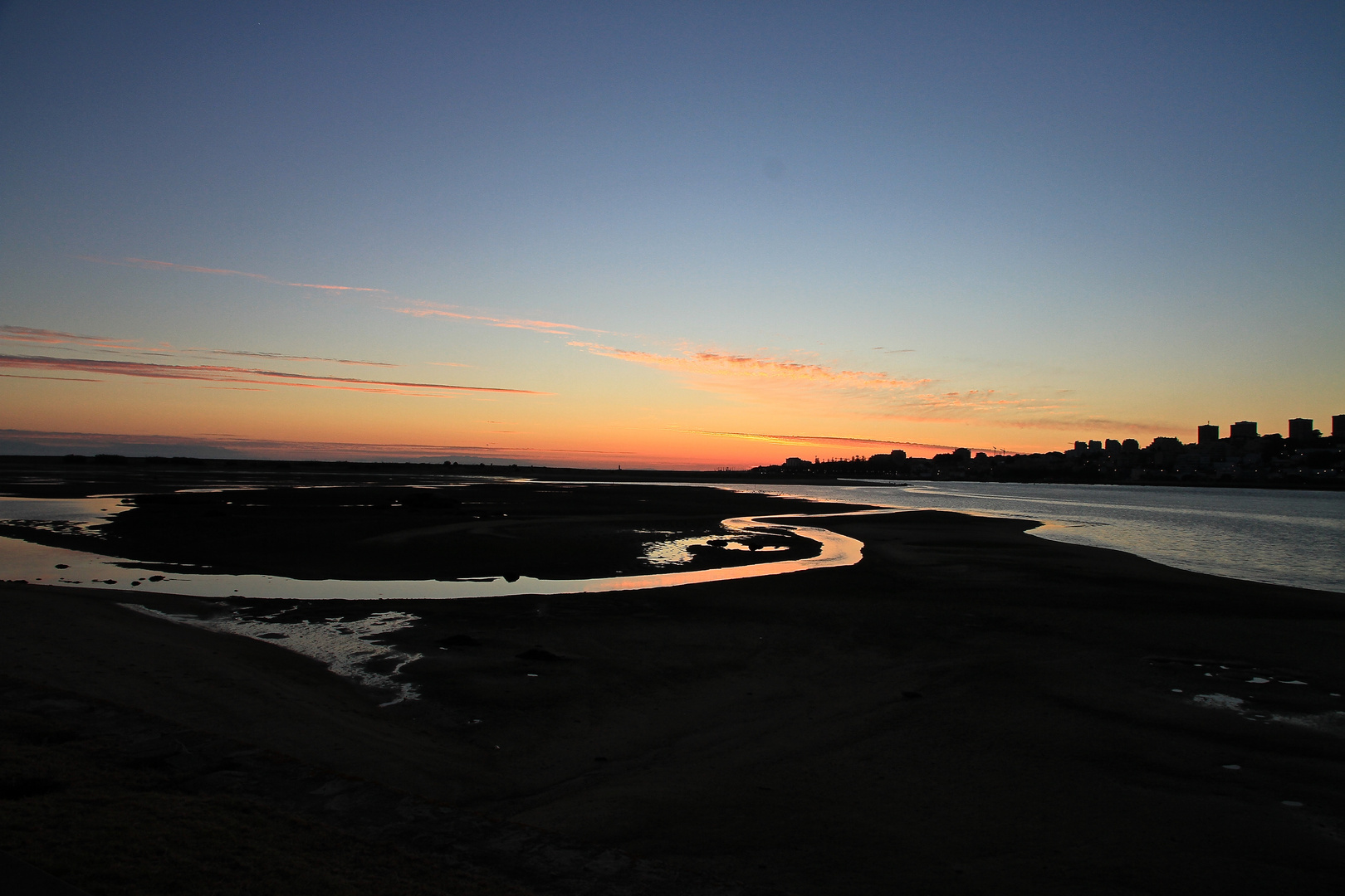 Mündung des Douro bei Porto beim Sonnenuntergang