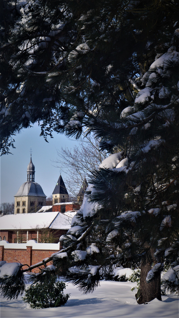 Münster im Extremschnee 2021 - Kirche St-Mauritz mit Durchblick