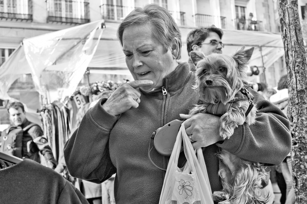 Mujer con Perrito Elucubrando