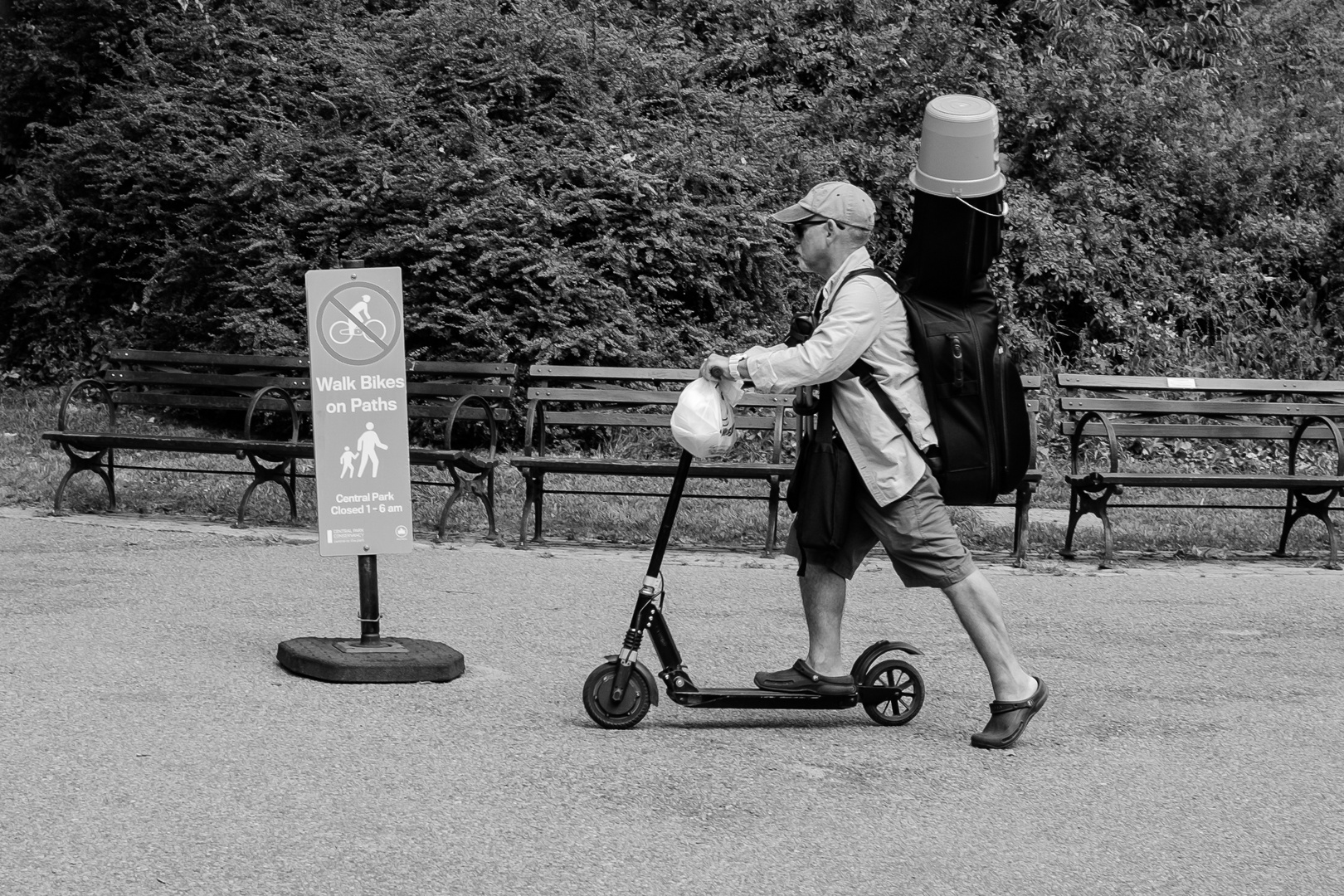 Musician on his way to work