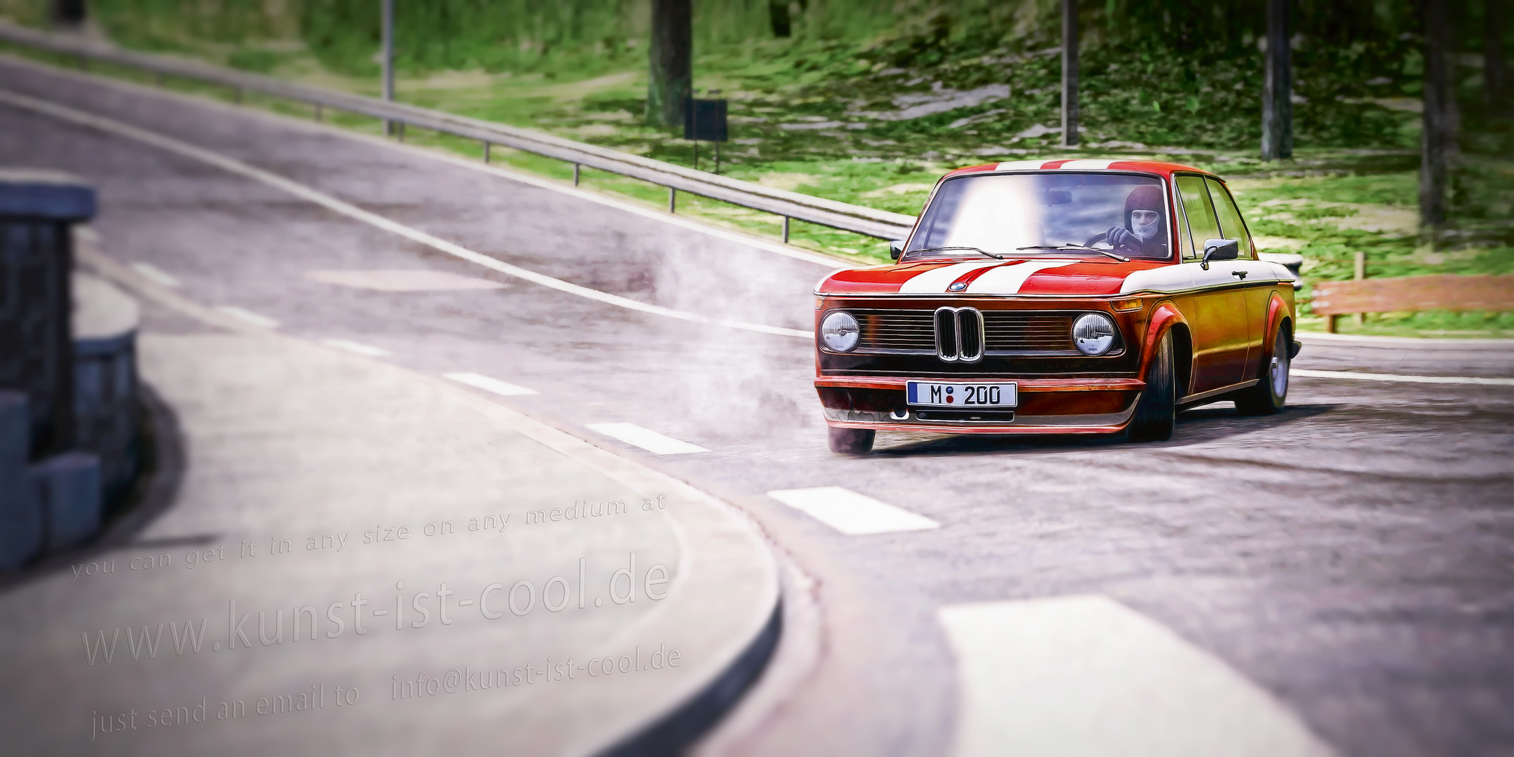 mutiger BMW 2002 ti Turbo in der "Gehsteig-Kurve"