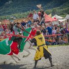 Mutiger Ritter im Kampf gegen Reiter und Pferd