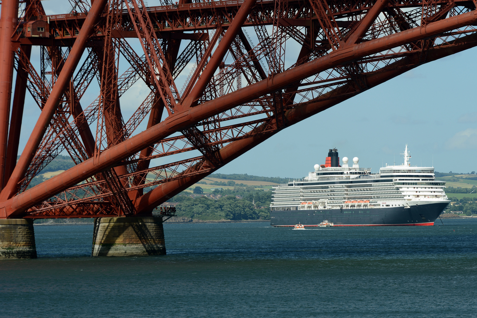 mv Queen Elizabeth anchoring near Edinburgh