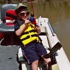 my 2yo fishing with superman fishing pole