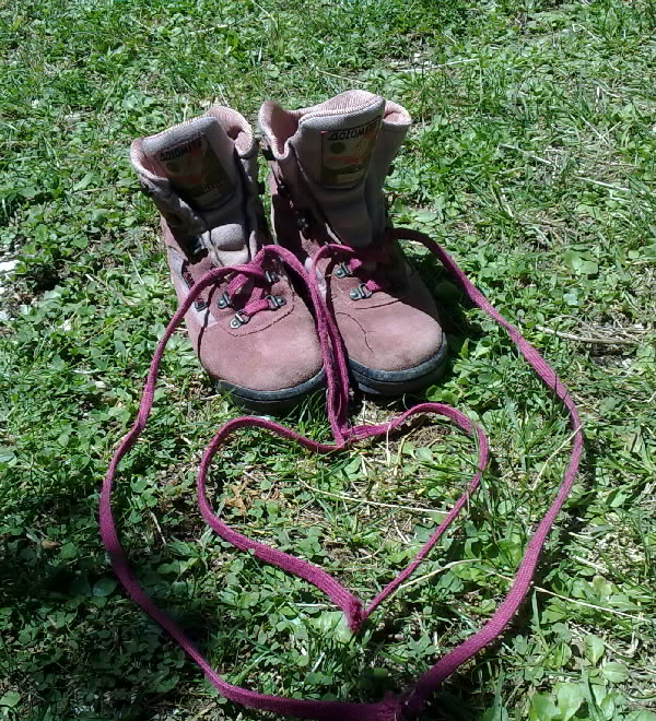my hiking boots on the lawn