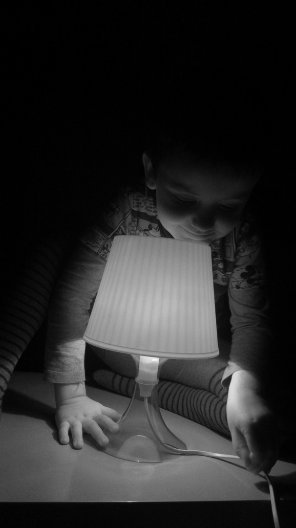 My son with his favorite lamp