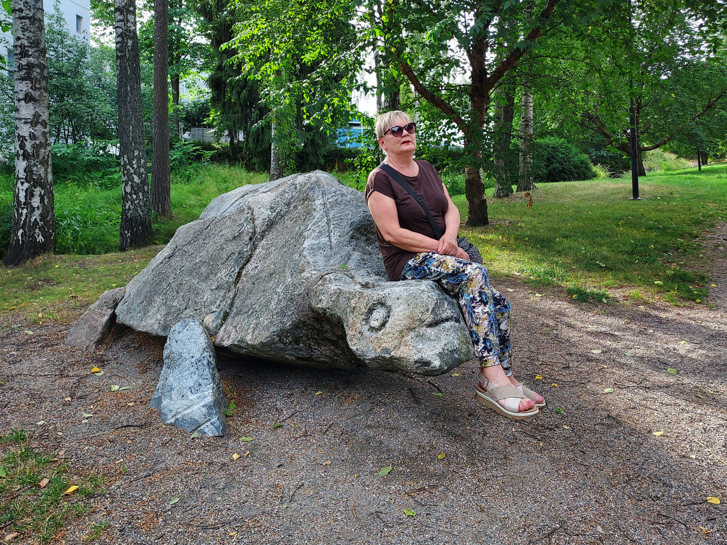 My wife and stone turtle