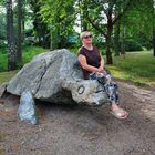 My wife and stone turtle