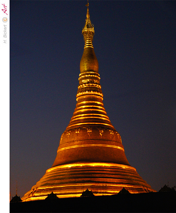 Myanmar 03: Shwedagon-Pagode nach Sonnenuntergang in Yangon ( Rangun )