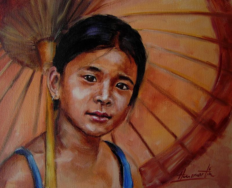 Myanmar Girl (with bamboo umbrella)