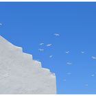 Mykonos, sky, seagulls, geometries 